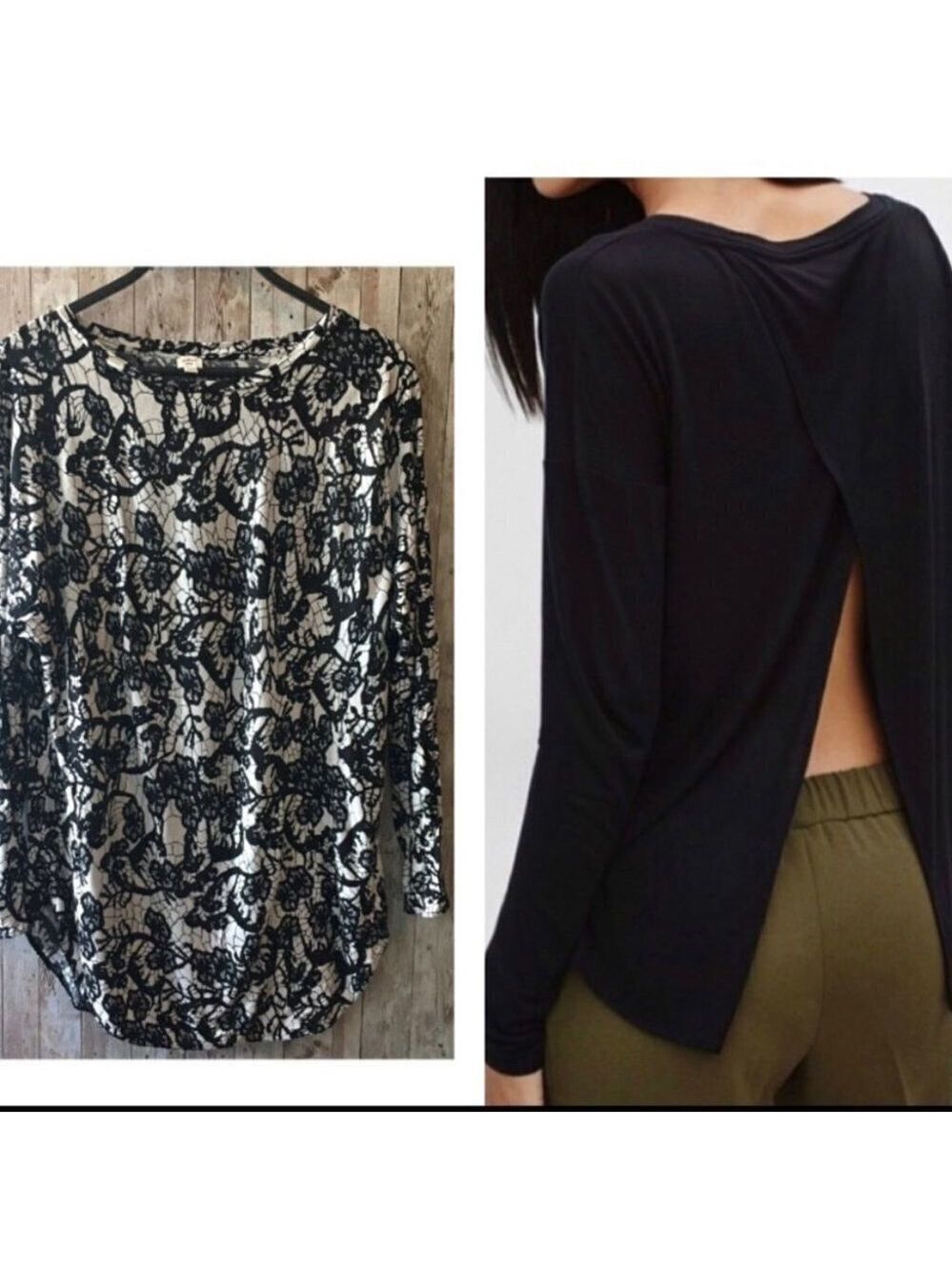 * Wilfred Rayon Lace Print La Rivière Long Sleeve w/Open Back Size S